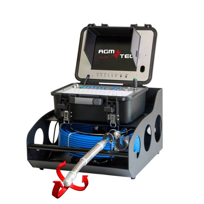 Régie d'inspection AGM TEC avec caméra tête orientable 360° Pan & Tilt et touret de câble bleu